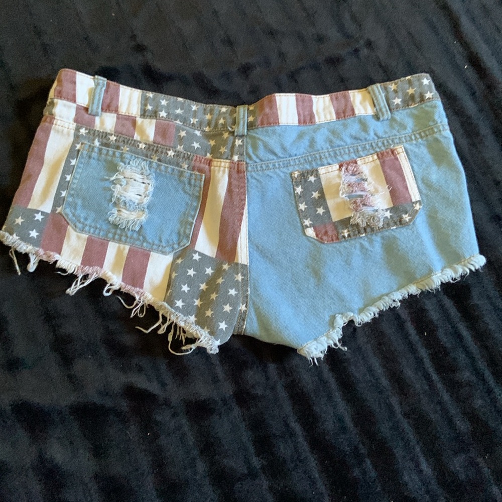 American Flag denim shorts cowgirl rodeo USA 4th of July. 250! Parade beach L - Picture 5 of 6